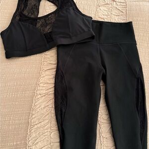 Fabletics Chic Black Leggings & Sports Bra with Lace! S Bottom, M Top! NWOT!